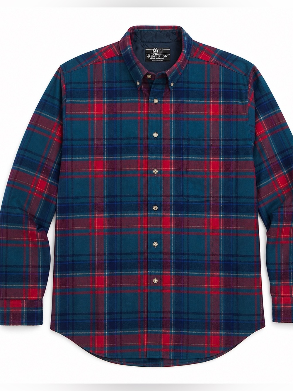 Vintage Pendleton Lobo Shirt Mens Large Red Blue Plaid 100% Wool Made USA